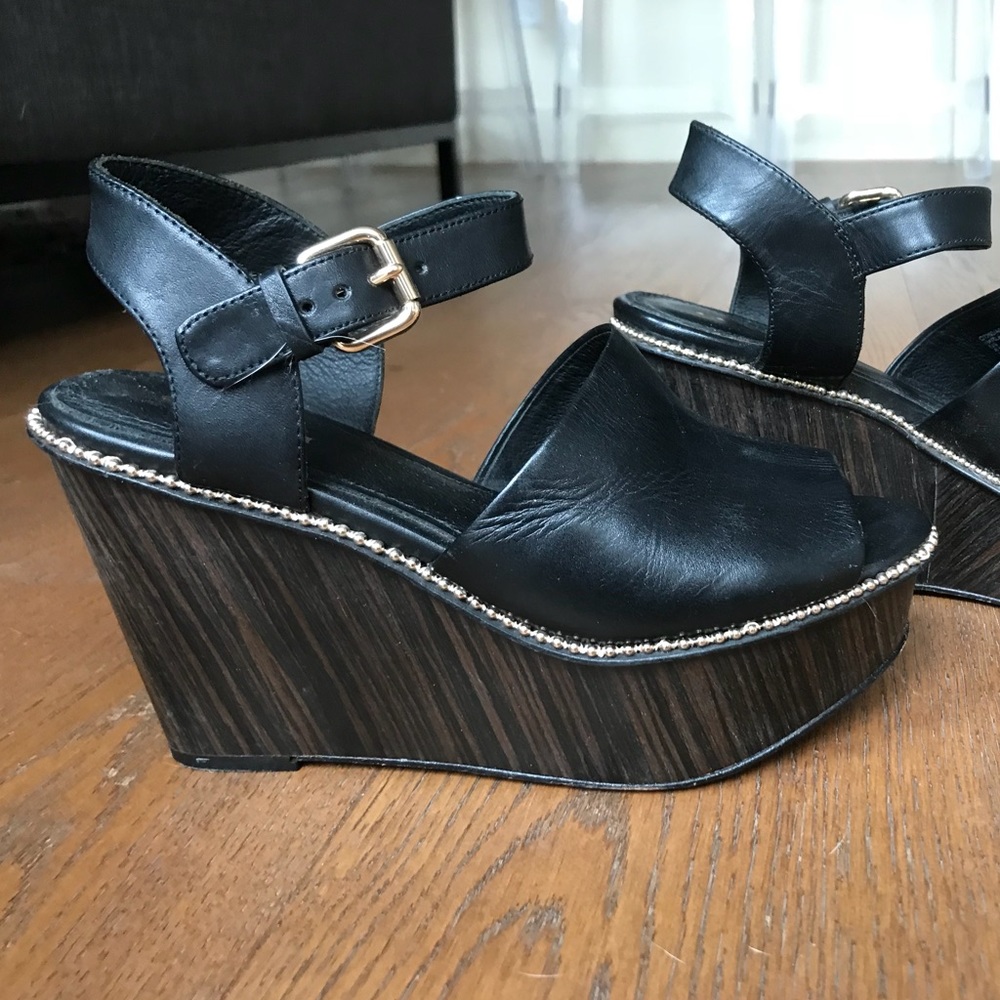 Leather platform wedge heeled sandals